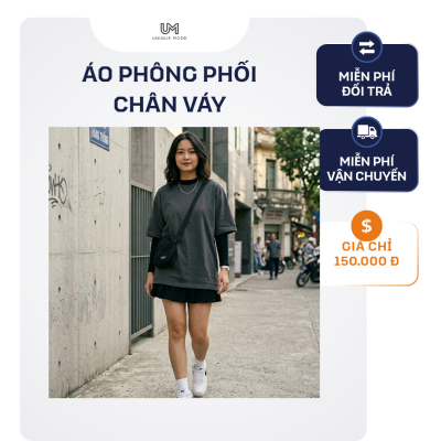 Áo phông form rộng mặc với chân váy phong cách nữ tính cá tính 2026