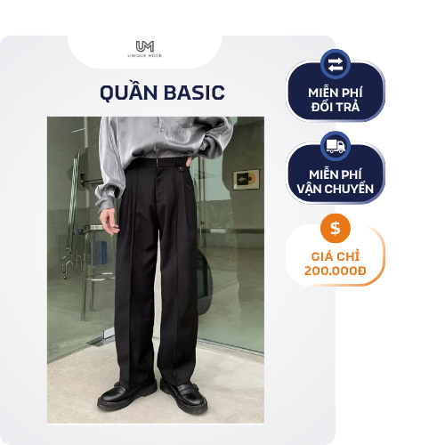 Quần Tây Nam Ống Suông Đen Cạp Cao – Form Wide-Leg Công Sở Lịch Lãm - Ảnh 4