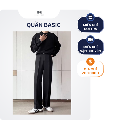 Quần Tây Nam Ống Suông Đen Cạp Cao – Form Wide-Leg Công Sở Lịch Lãm